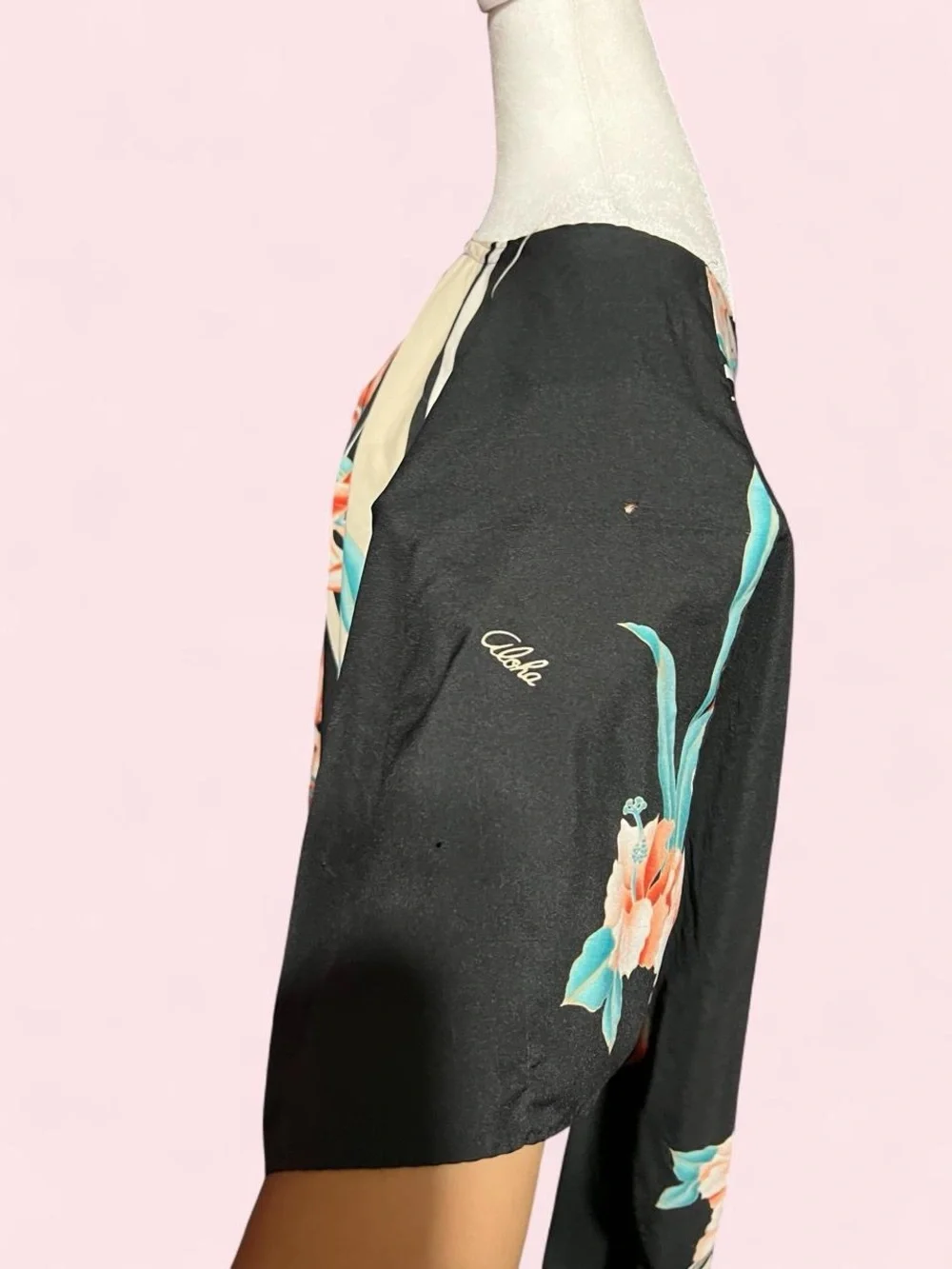 Black One Size Floral Cover-Up Kaftan with Teal and Coral Accents